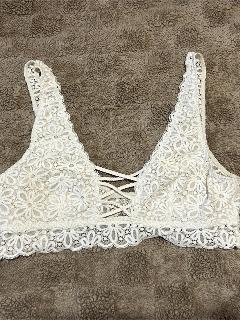 Victoria’s Secret White Floral Lace Bralette Lace-Up Front M